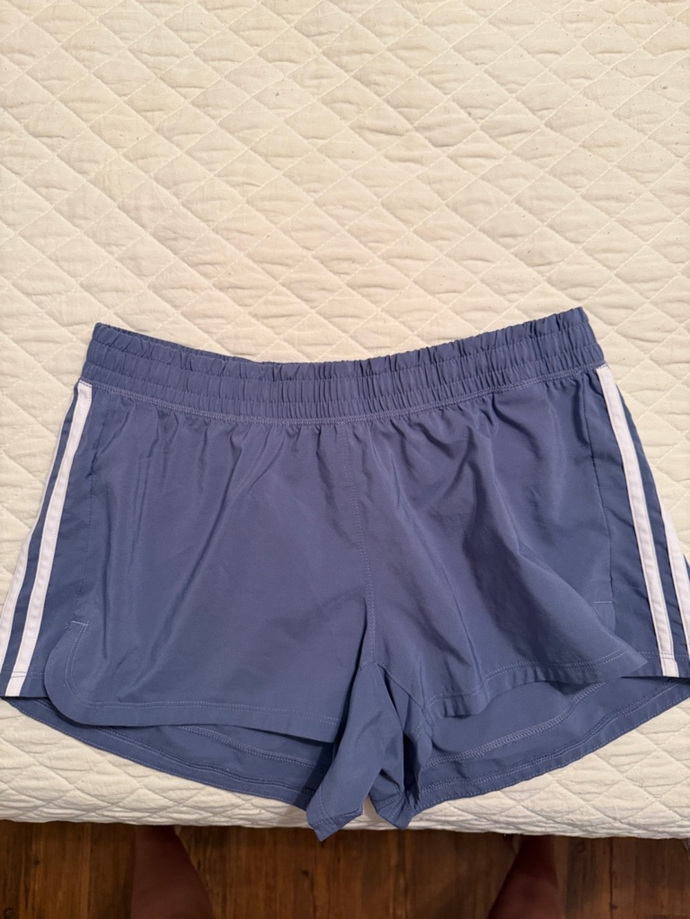 adidas Lavender Blue Athletic Shorts with White Stripes